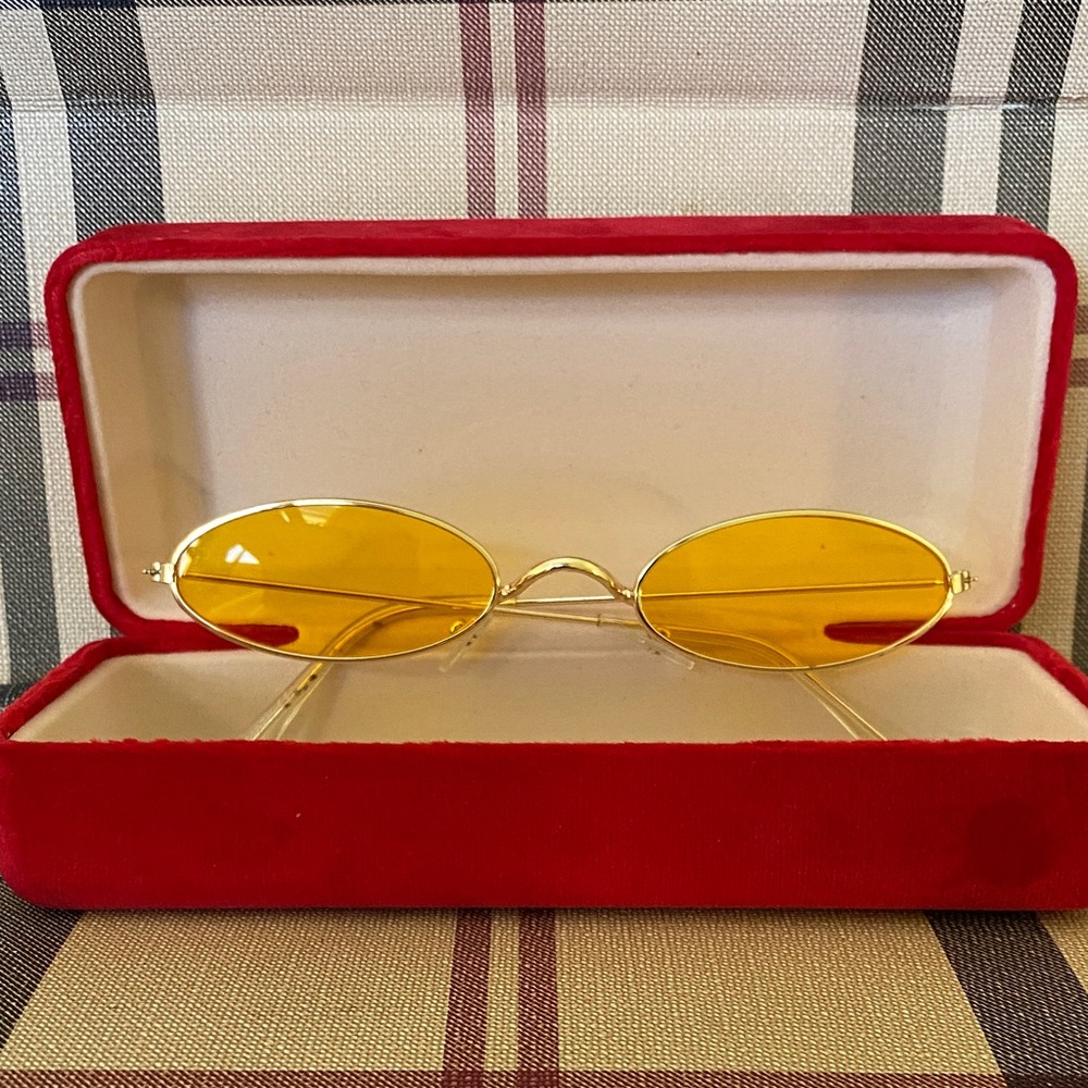 Vintage Retro Gold Frames Yellow Lenses Sunglasses In Good Vintage Condition